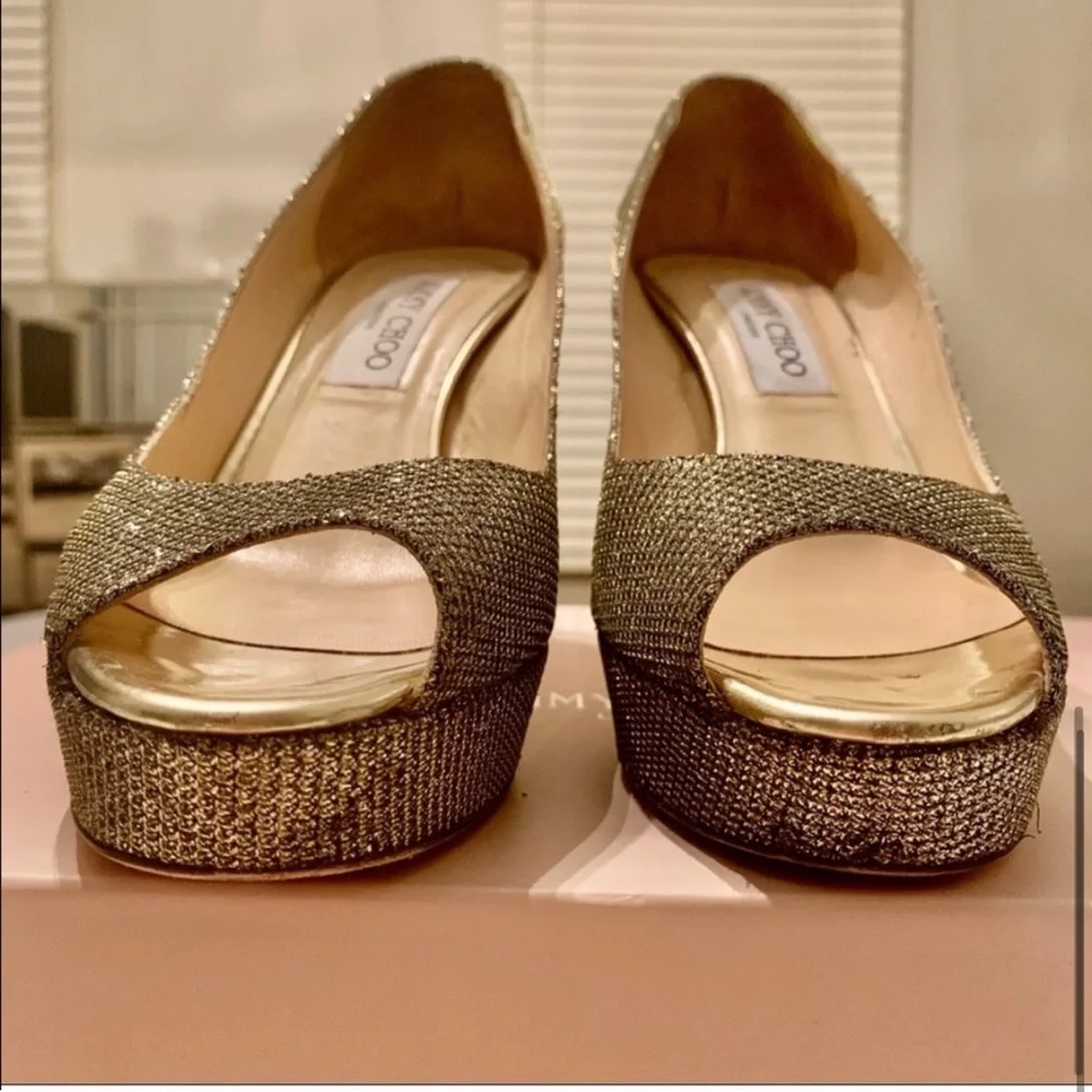 Jimmy Choo Tiara Crown Peep Toe Platform Pump 37 - Picture 7 of 8